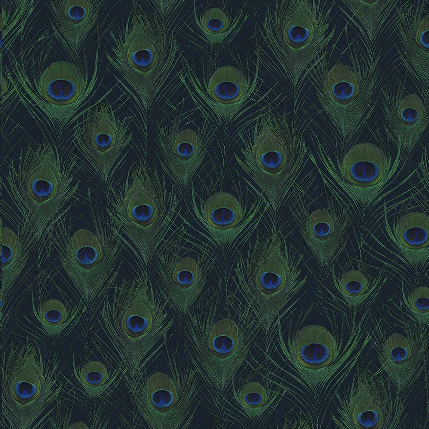 Blue non-woven wallpaper with peacock feathers 347766, Luxury Skins, Origin