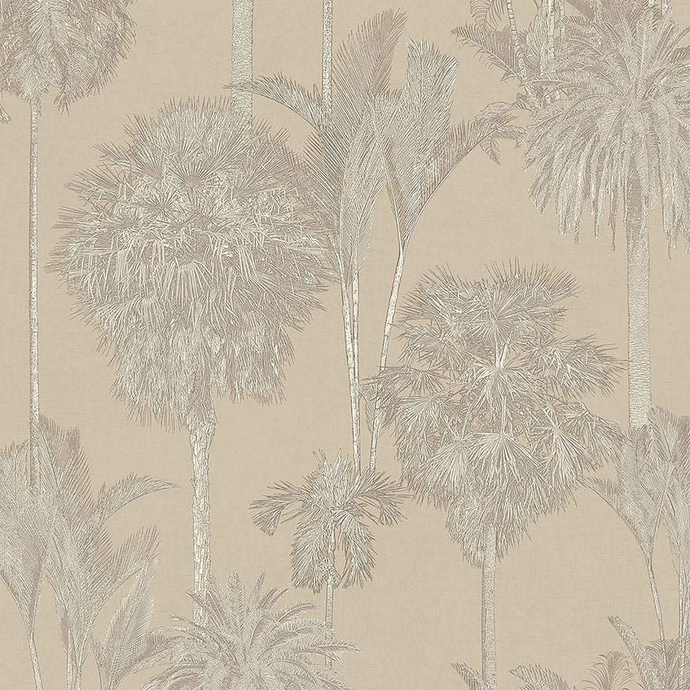 Gray-beige non-woven wallpaper Oasis, palm trees 317325, Oasis, Eijffinger
