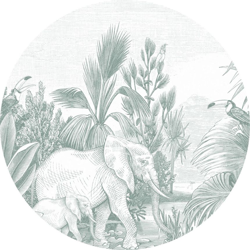 Self-adhesive round wall mural Jungle, elephants 159087, diameter 140 cm, Forest Friends, Esta