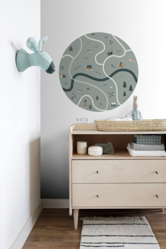 Self-adhesive round wall mural Farm, roads, tractors 159068, diameter 70 cm, Forest Friends, Esta