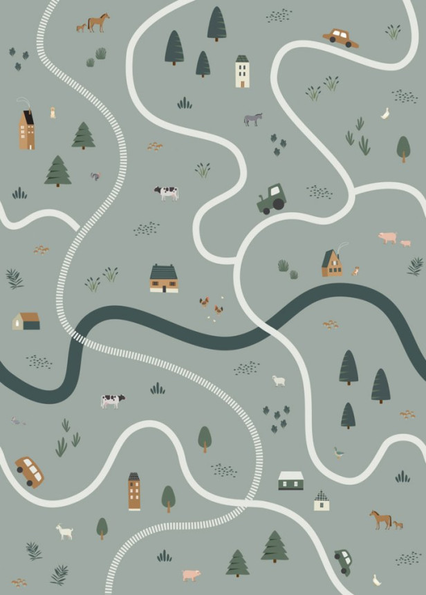 Non-woven wall mural Farm, roads, tractors 159056, 200 x 279 cm, Forest Friends, Esta