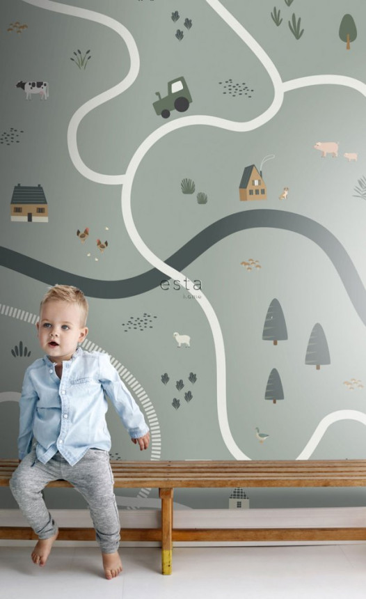 Non-woven wall mural Farm, roads, tractors 159056, 200 x 279 cm, Forest Friends, Esta