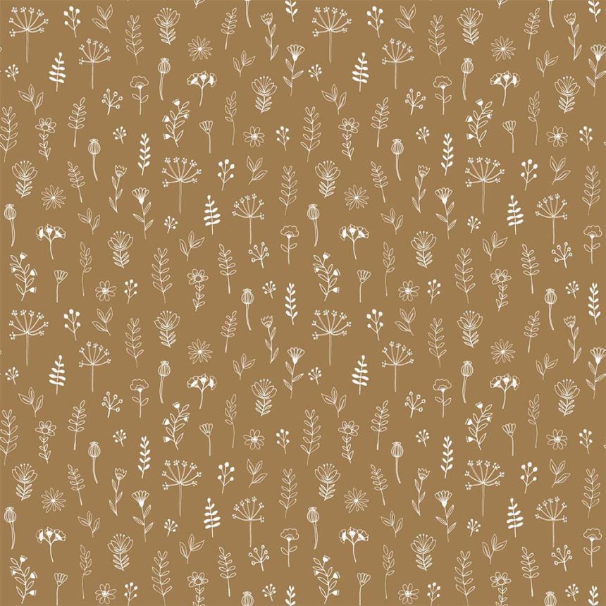 Dark ocher non-woven wallpaper, plants, flowers 139281, Forest Friends, Esta