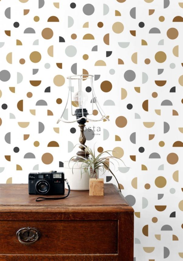 White non-woven wallpaper, colored geometric shapes 139278, Forest Friends, Esta