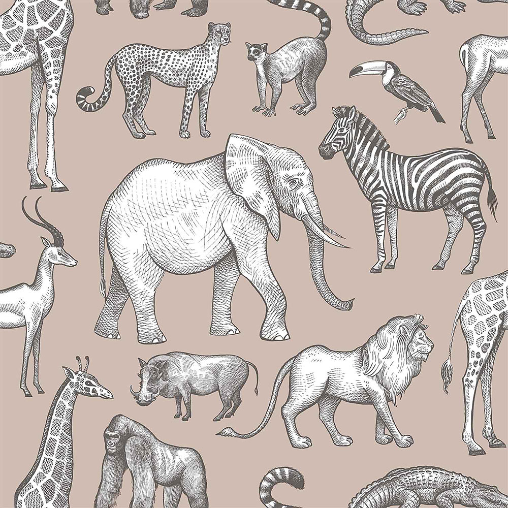 Old pink non-woven wallpaper Animals from Africa 139271, Forest Friends, Esta