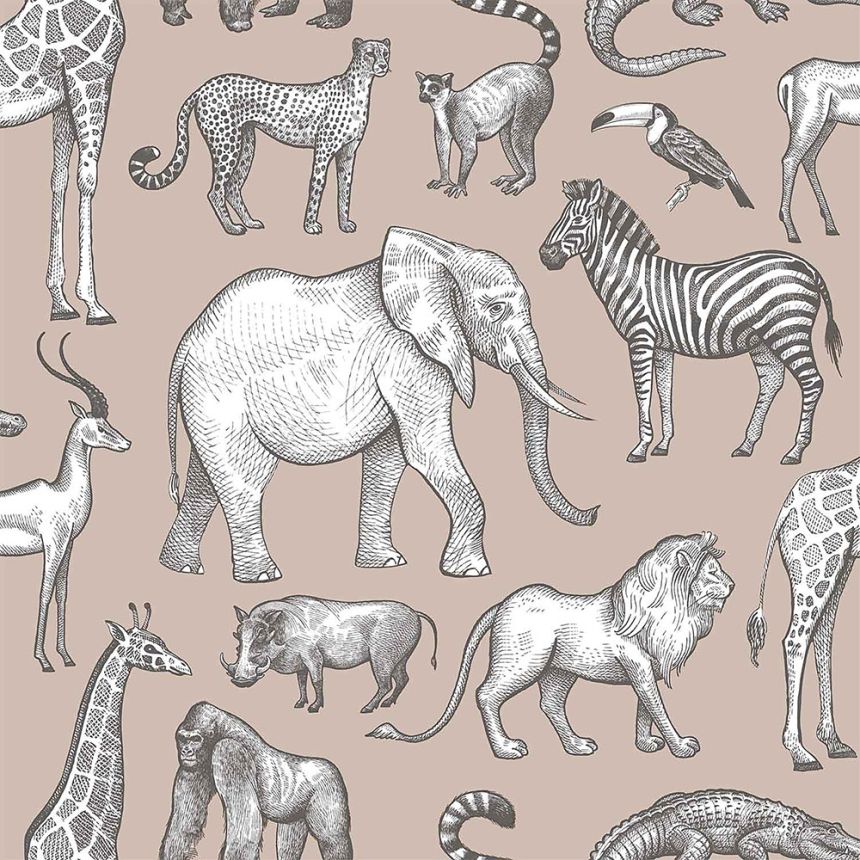 Old pink non-woven wallpaper Animals from Africa 139271, Forest Friends, Esta