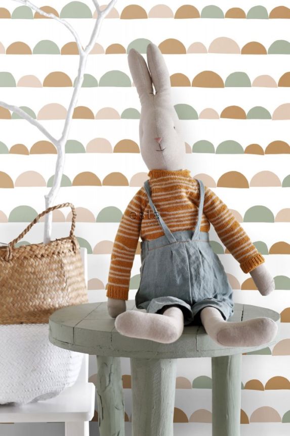 Non-woven white wallpaper, colored hemispheres 139267, Forest Friends, Esta