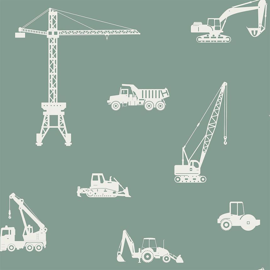 Non-woven wallpaper for boys Cars, excavators, cranes, tractors 139264, Forest Friends, Esta
