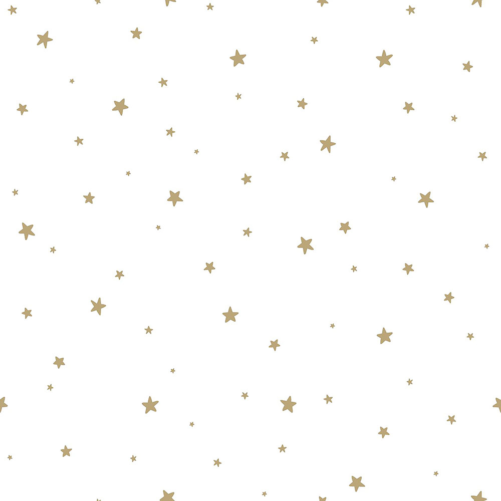 Non-woven white wallpaper with gold stars 139259, Forest Friends, Esta