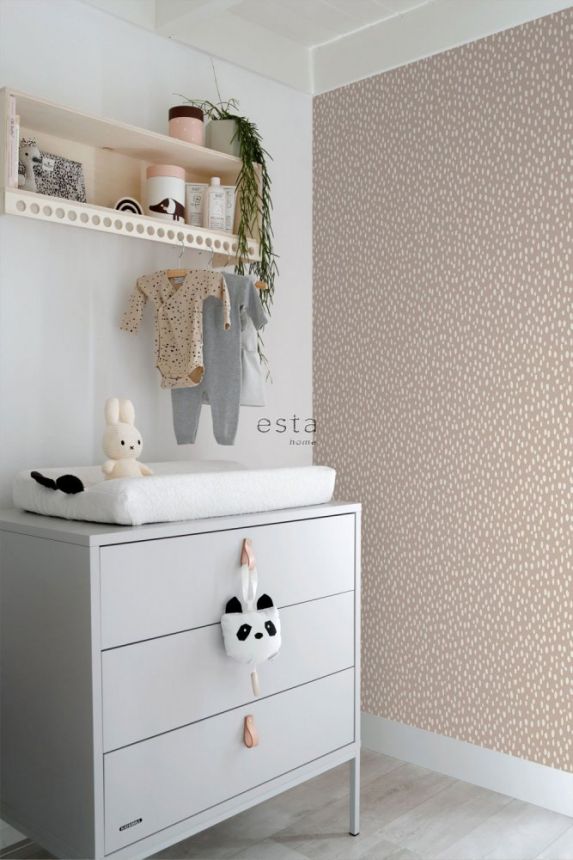Brown non-woven wallpaper with white irregular ovals 139255, Forest Friends, Esta