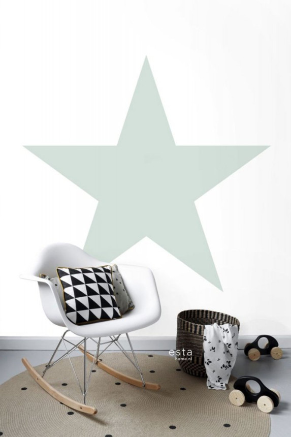 White non-woven wall mural, green star 158841, 1,86 x 2,79 m, Little Bandits, Esta