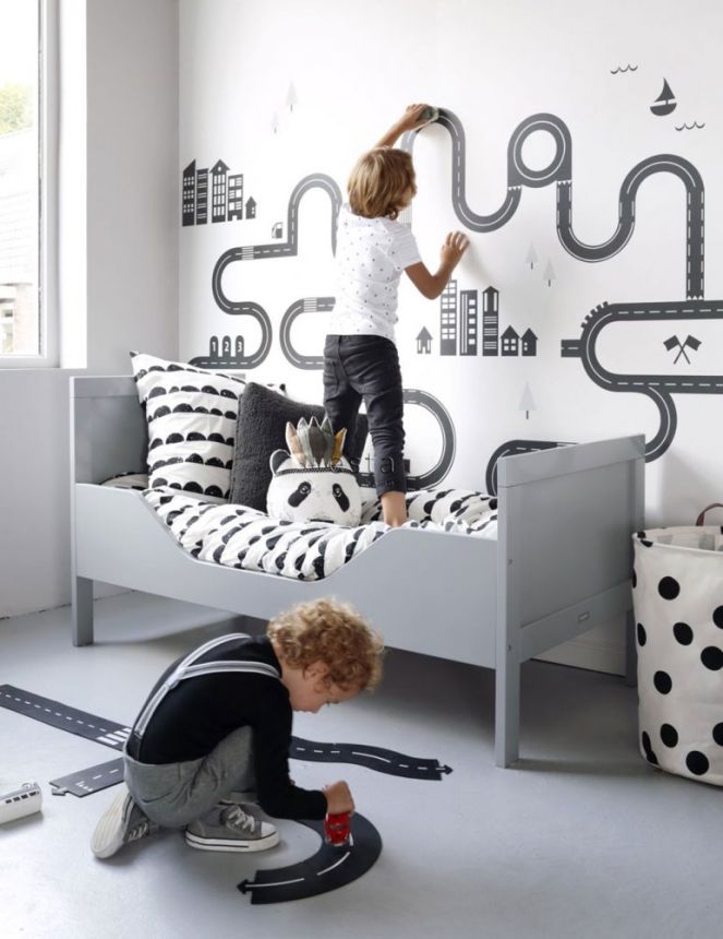 Black and white non-woven wallpaper Road 158836, 1,395 x 2,79 m, Little Bandits, Esta