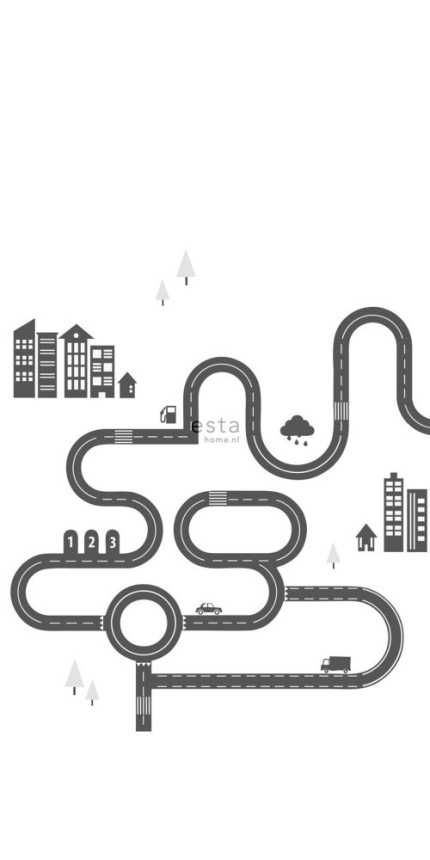 Black and white non-woven wallpaper Road 158835, 1,395 x 2,79 m, Little Bandits, Esta