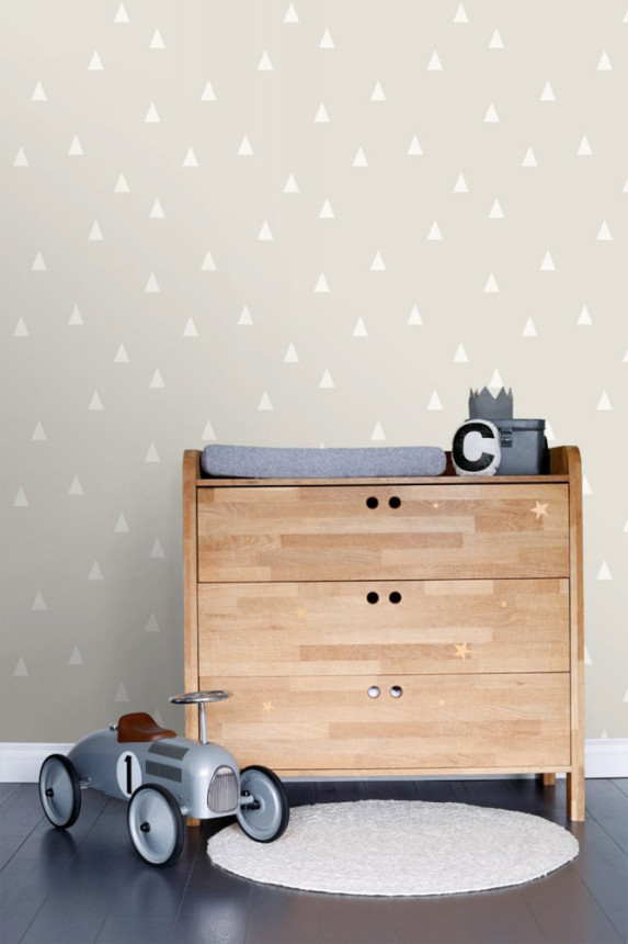 Gray non-woven wallpaper with white triangles 128867, Little Bandits, Esta