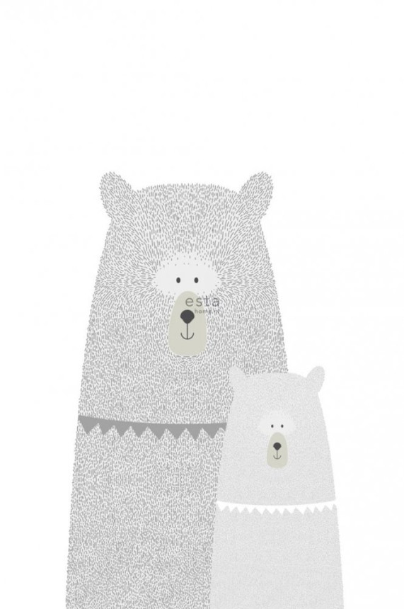 Black and white non-woven children's wallpaper, Bears 158837, 1,86 x 2,79 m, Little Bandits, Esta