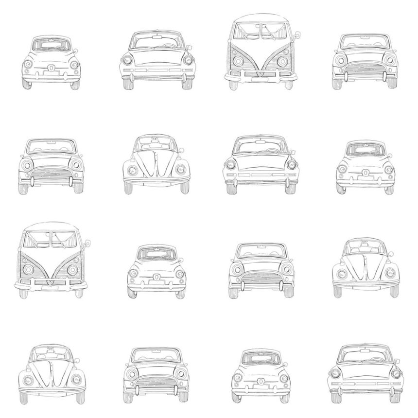 Black and white non-woven wallpaper Cars 138941, Little Bandits, Esta