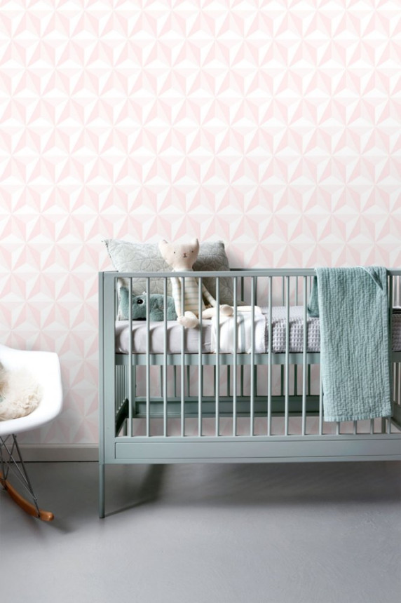 Pink and white non-woven wallpaper 3D star pattern 138911, Little Bandits, Esta