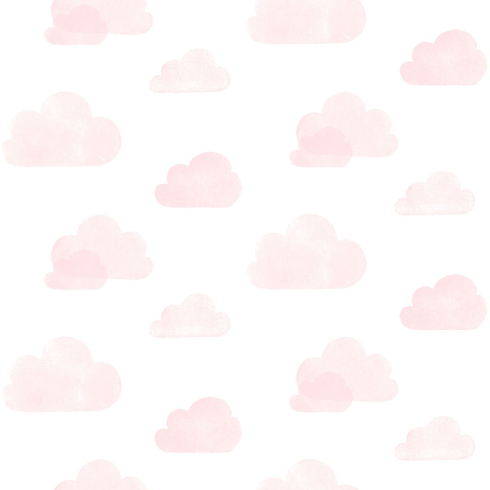 Non-woven white wallpaper with pink clouds 138929, Little Bandits, Esta