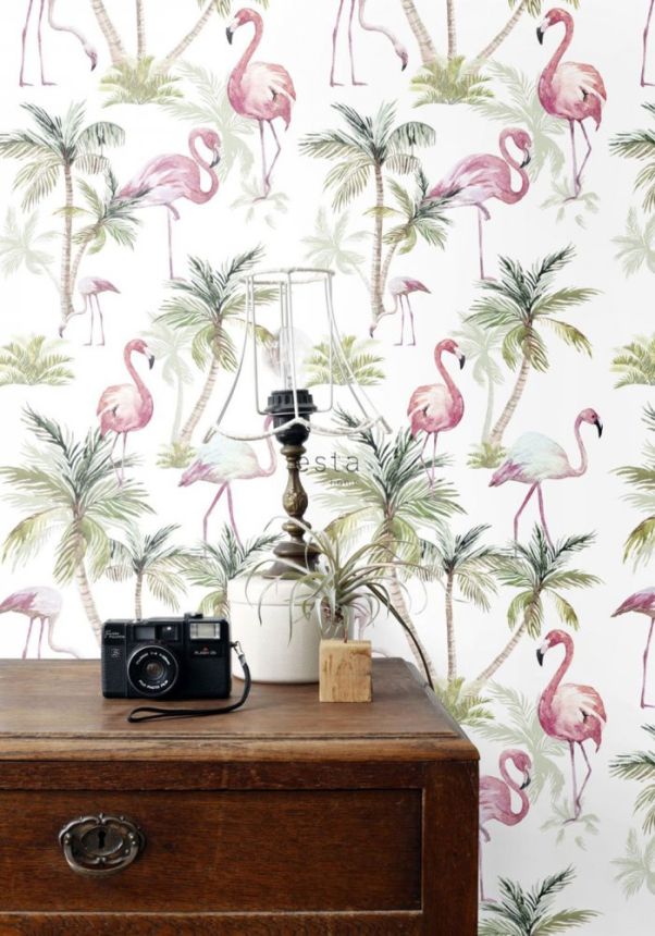 Non-woven wallpaper, pink flamingos 158844, Regatta Crew, Esta Home
