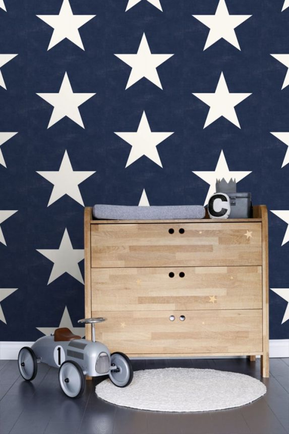 Dark blue non-woven wallpaper with white stars 136454, Regatta Crew, Esta Home