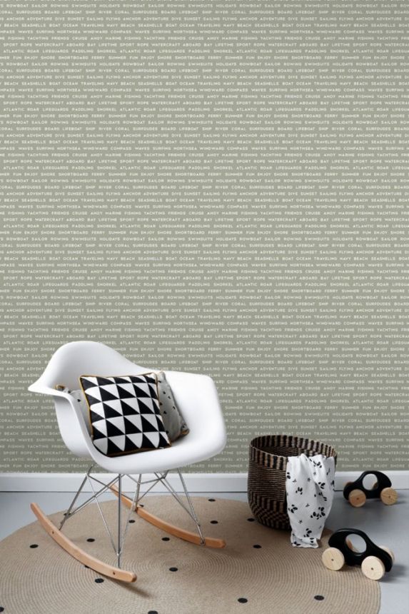 Teal non-woven wallpaper with texts 138959, Regatta Crew, Esta Home