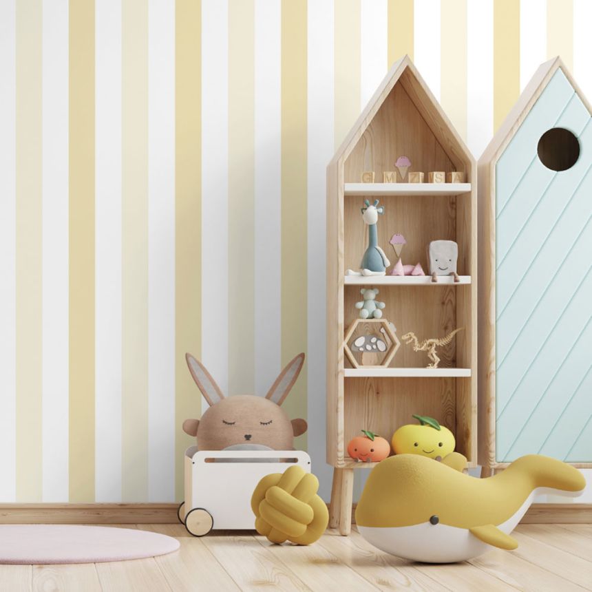 Paper, white and yellow stripes wallpaper 461-4, Pippo, ICH Wallcoverings