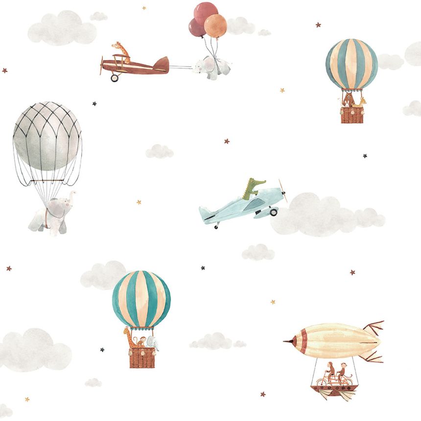 Paper children's wallpaper with animals, airplanes, balloons 456-2, Pippo, ICH Wallcoverings