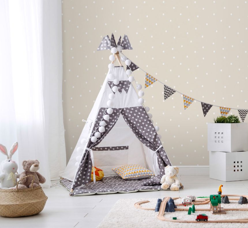 Blue paper wallpaper with white dots 3360-1, Oh lala, ICH Wallcoverings