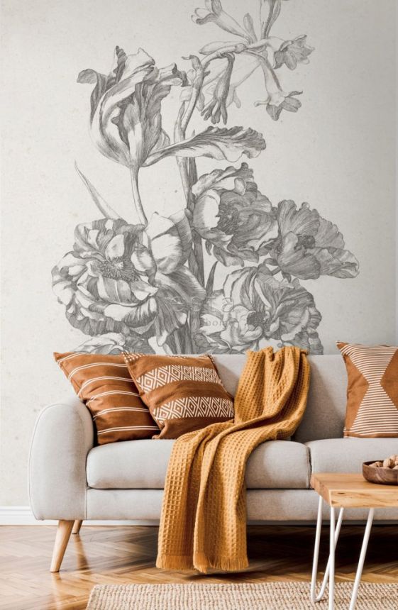 Non-woven wall mural, Engraving bouquet of flowers 158887, 186 x 279 cm, Blush, Esta Home