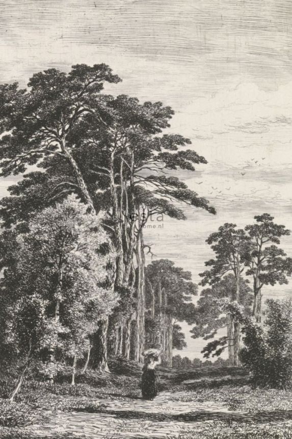 Non-woven wall mural, Pine forest engraving 158886, 186 x 279 cm, Blush, Esta Home