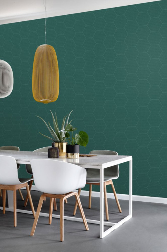 Green non-woven geometric pattern wallpaper, hexagons 148752, Blush, Esta Home