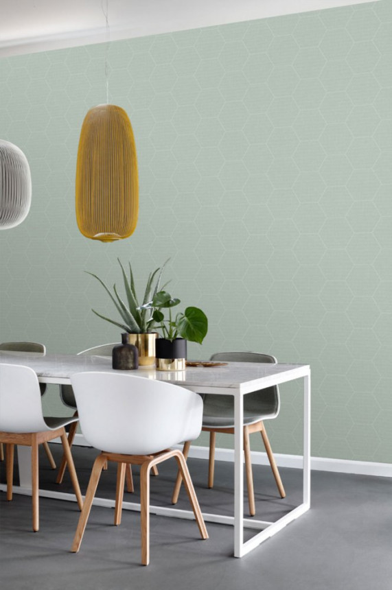 Non-woven geometric pattern wallpaper with hexagons 148750, Blush, Esta Home