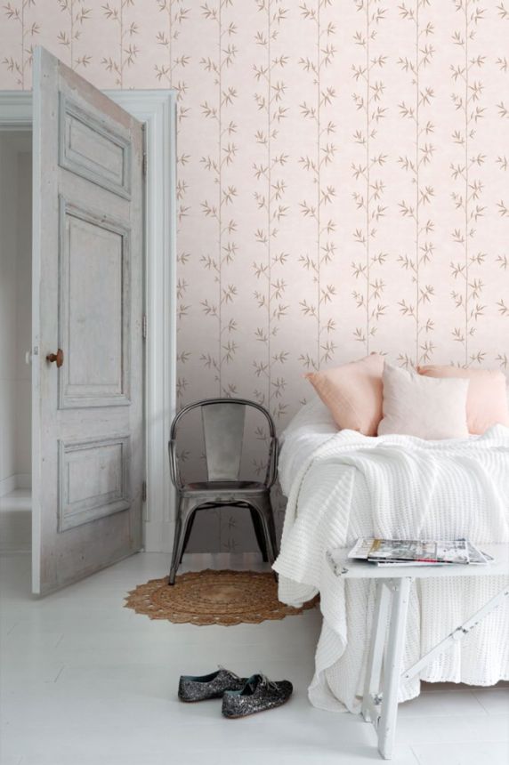 Brown-beige non-woven wallpaper, bamboo 148727, Blush, Esta Home