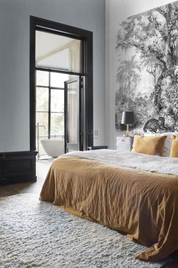 Non-woven black and white wall mural - leopard in the jungle - 158945, 200x279cm, Paradise, Esta