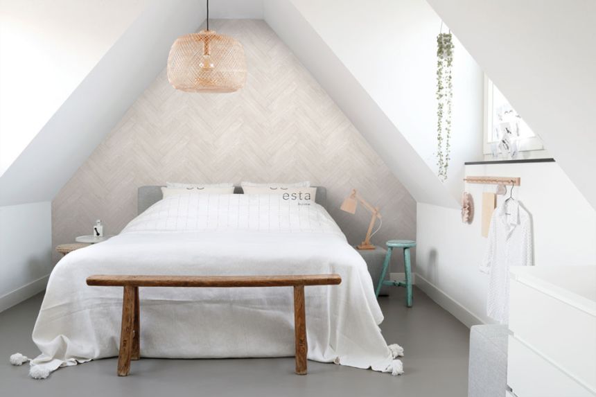 Non-woven cream wood effect wallpaper 139173, Paradise, Esta Home