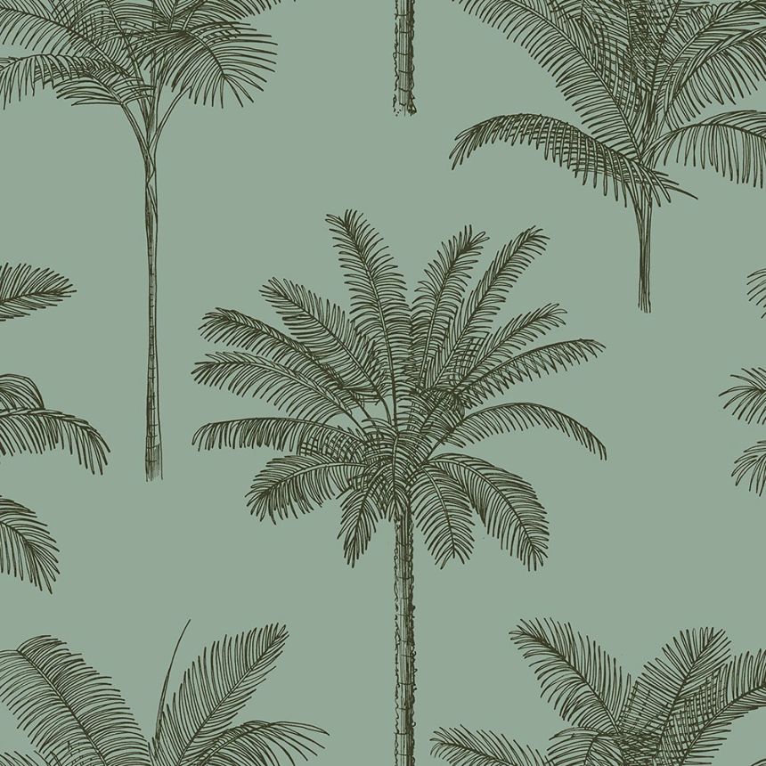 Non-woven green wallpaper with palm trees 139165, Paradise, Esta Home