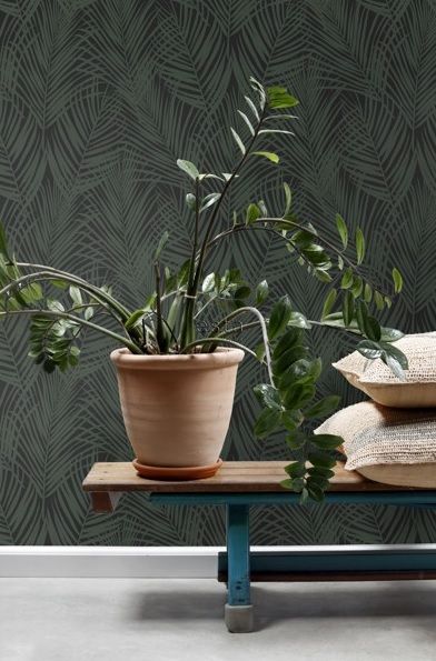 Non-woven green palm leaves wallpaper 139157, Paradise, Esta Home