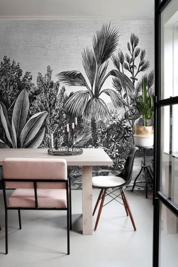 Non-woven black and white wall mural - jungles, palm trees 158953, 350x279cm, Paradise, Esta