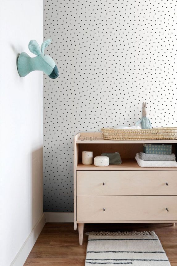 Metallic non-woven wallpaper with black dots 347699, Precious, Origin