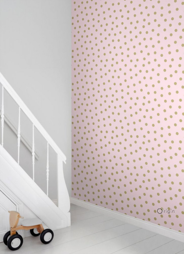 Pink non-woven wallpaper with golden dots  347677, Precious, Origin