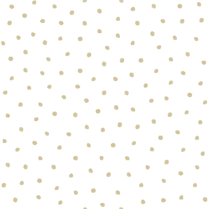 White non-woven wallpaper with golden dots 347673, Precious, Origin