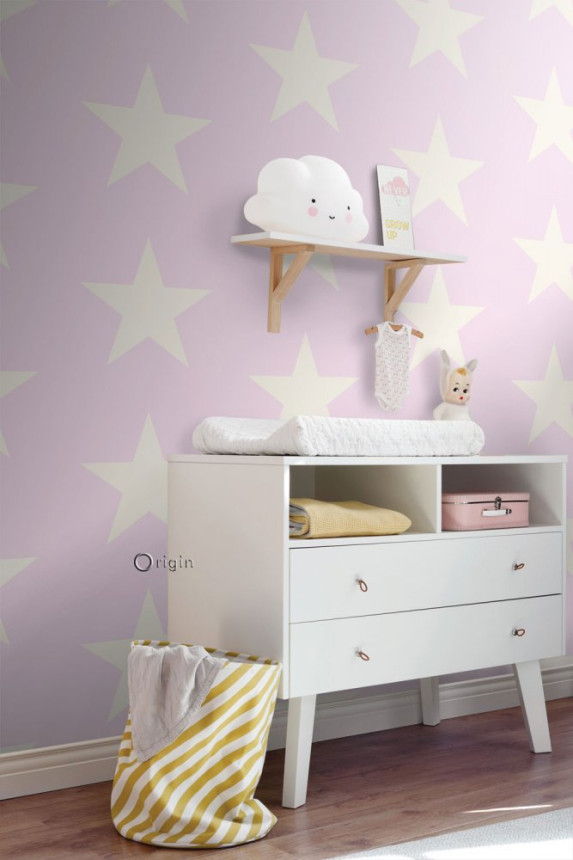 Pink metallic non-woven wallpaper with stars 346827, Precious, Origin
