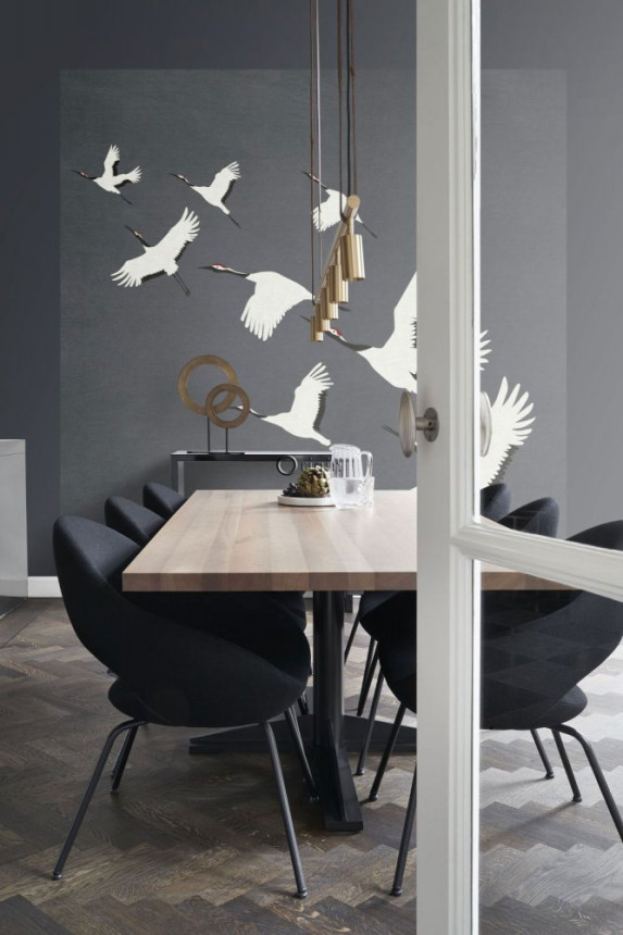 Non-woven gray wall mural birds in flight 357235, 300 x 300 cm, Natural Fabrics, Origin