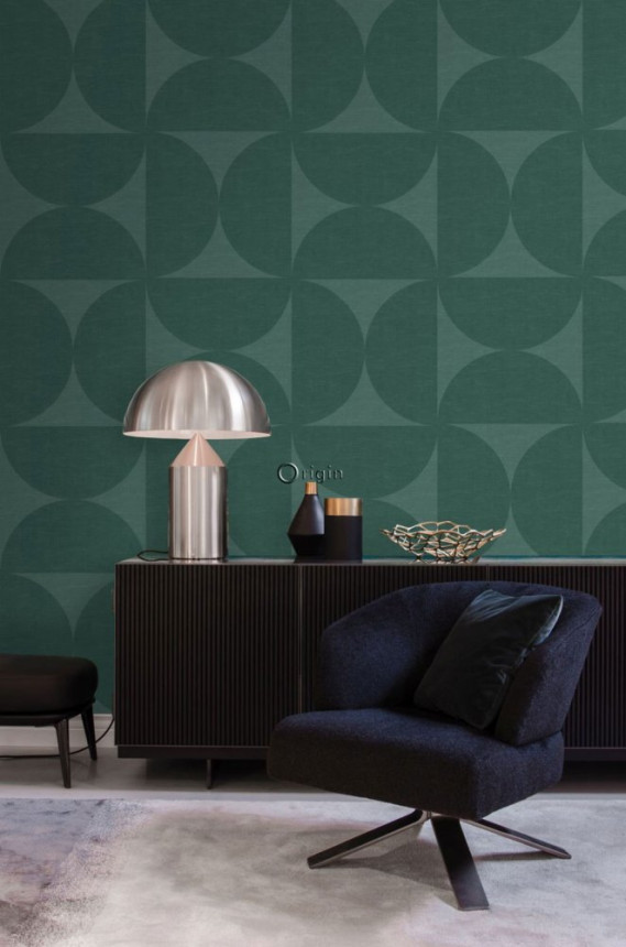 Non-woven green geometric pattern wallpaper - hemisphere 357225, Natural Fabrics, Origin