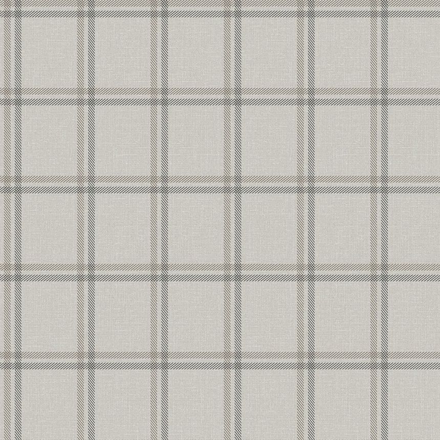 Non-woven wallpaper imitation fabric, gray-beige checkered 347620, Natural Fabrics, Origin
