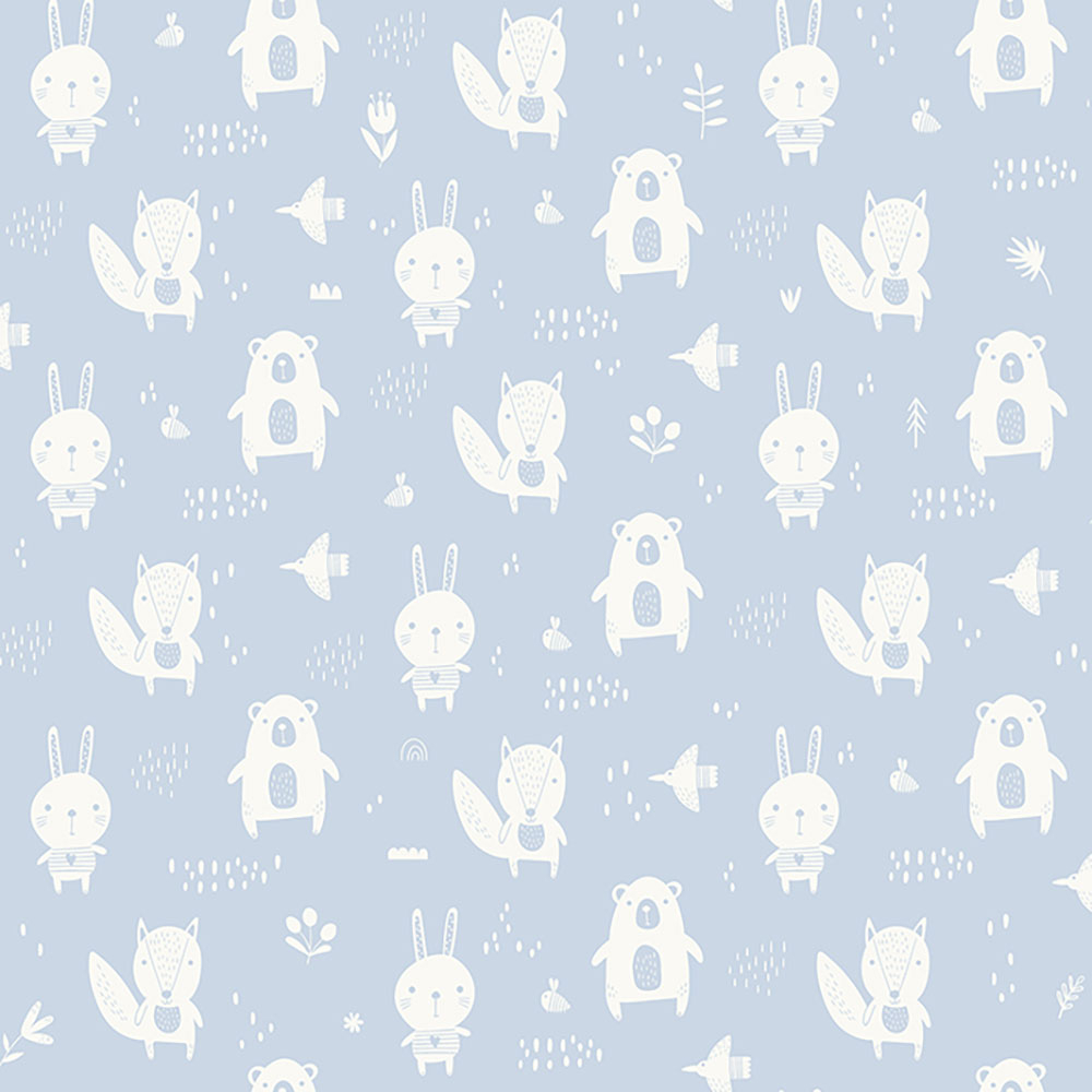 Non-woven blue wallpaper for the youngest children Forest animals L91311, My Kingdom, Ugépa