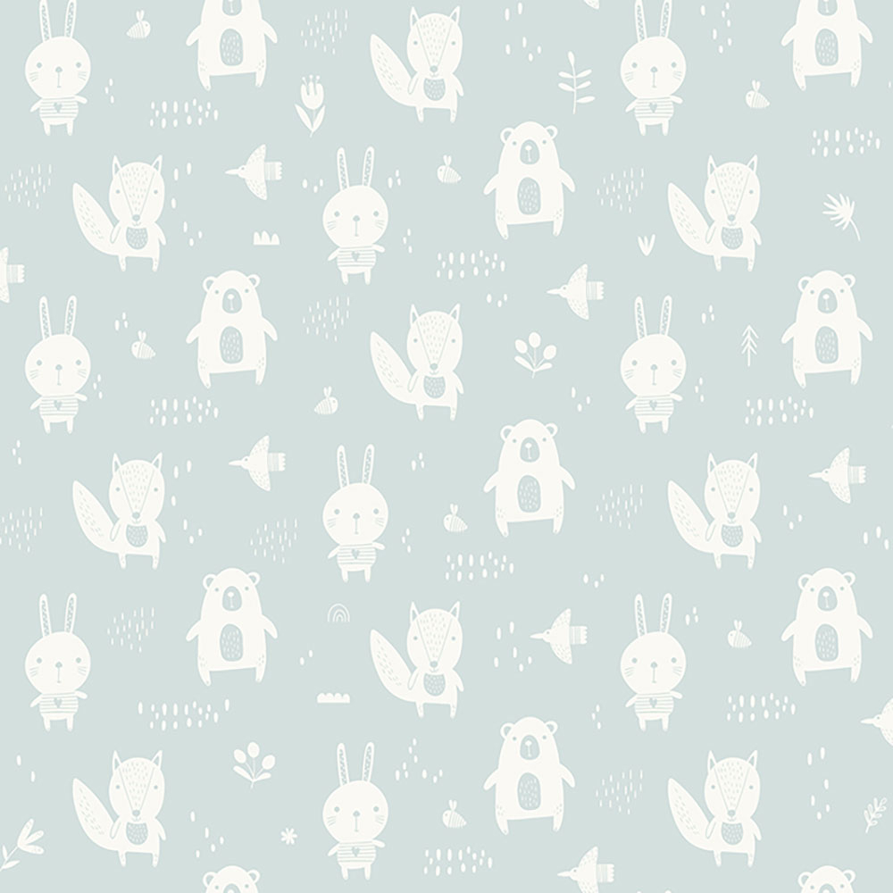 Non-woven menthol green wallpaper for the youngest children Forest animals L91304, My Kingdom, Ugépa