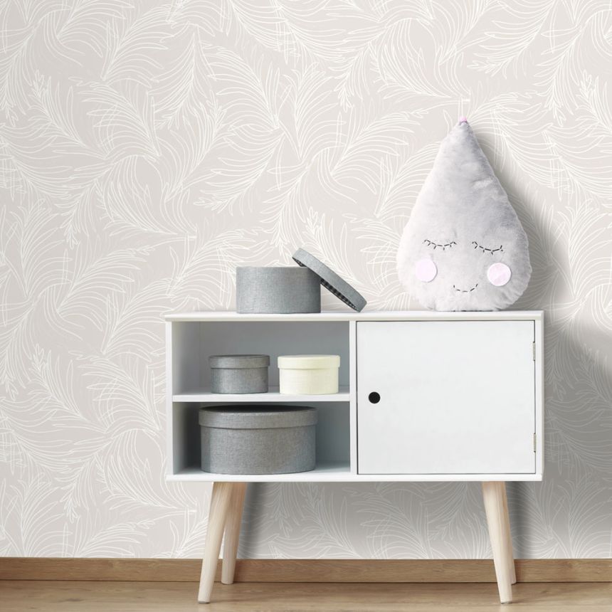 Beige non-woven wallpaper palm leaves 6507-2, Batabasta, ICH Wallcoverings
