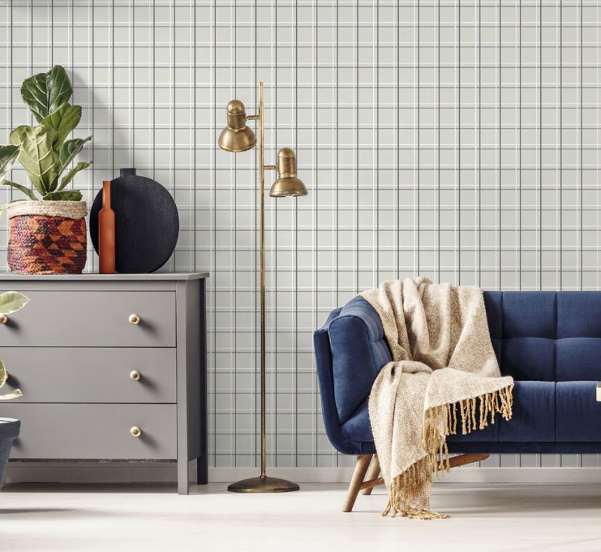 Turquoise geometric design wallpaper, tartan 6505-1, Batabasta, ICH Wallcoverings