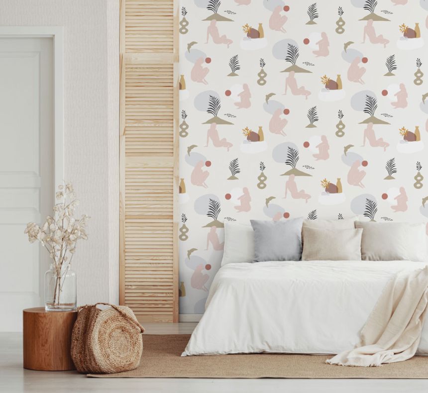 Cream non-woven wallpaper, women on a beach 6503-2, Batabasta, ICH Wallcoverings